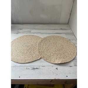 Set of two tan and gold round placemats